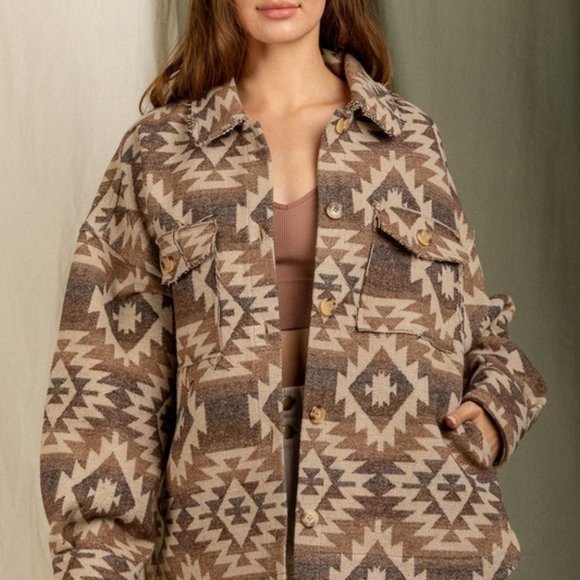 New Aztec Native Print Flannel Shirt Shacket Western Jacket Coat Vintage… - Picture 2 of 5